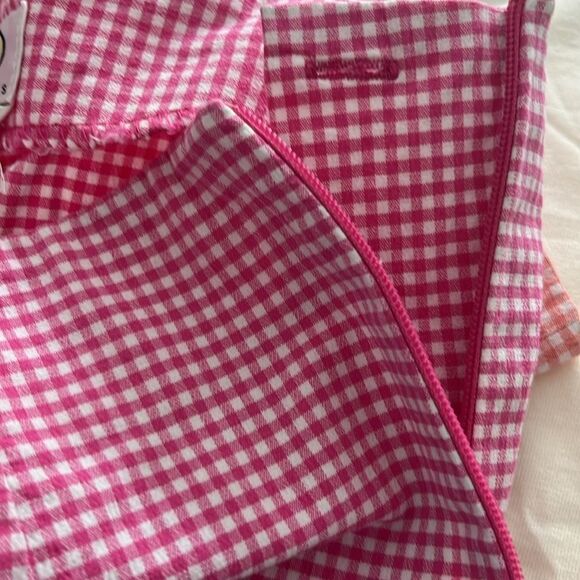 Talbots Petite VTG Pink Checkered pant Hand sewn Floral Embroidery Hong Kong - Picture 7 of 7